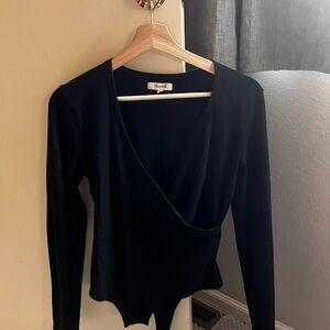 Madewell Black Long Sleeve Wrap Bodysuit